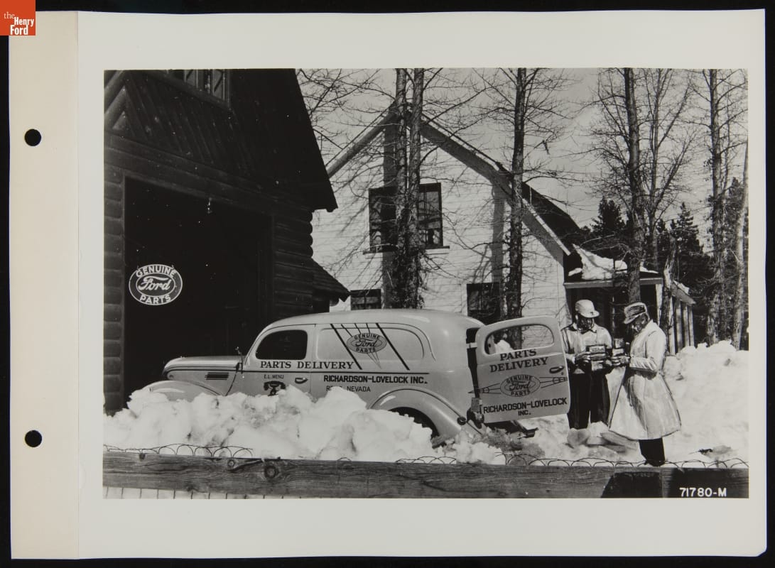Richardson-Lovelock Inc. Parts Delivery Car, Reno, Nevada, Illustration in April 1939 Ford Merchandising Bulletin