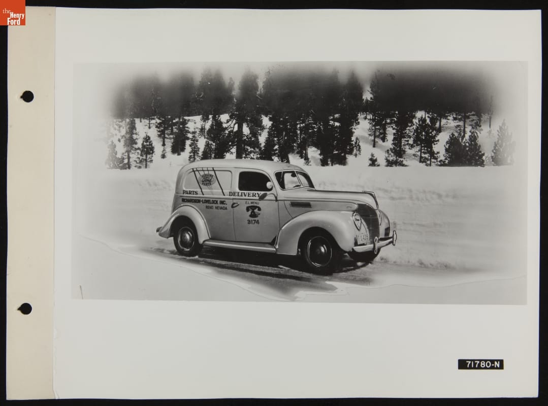 Richardson-Lovelock Inc. Parts Delivery Car, Reno, Nevada, Illustration in April 1939 Ford Merchandising Bulletin