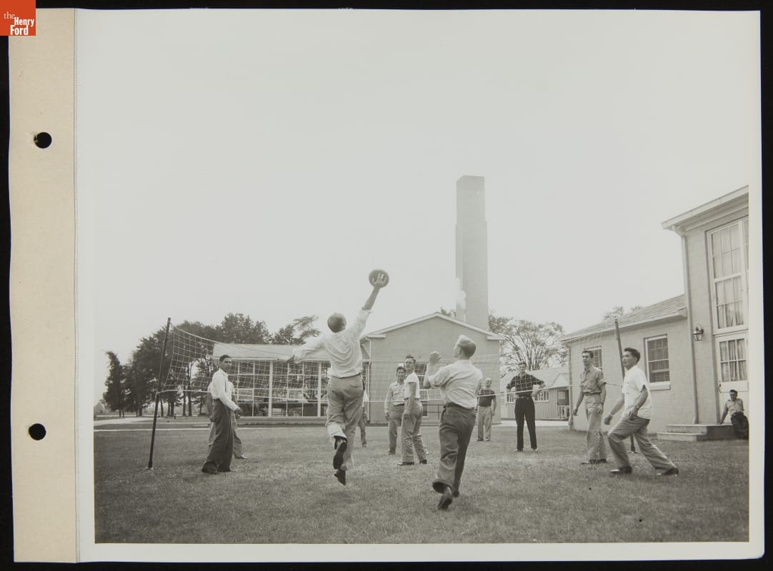 Disabled Veterans Playing Volleyball at Camp Legion Vocational School, September 1945