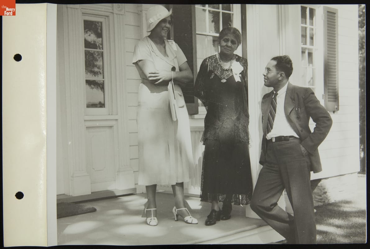 Lilybel Foster, Georgia Singleton Ralls, and Paul Foster at Stephen Foster Home Dedication, Greenfield Village, July 4, 1935
