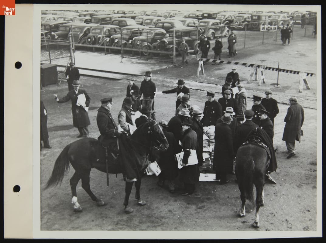 Mounted Police Confront UAW Members at Ford Rouge Gates, December 8, 1937