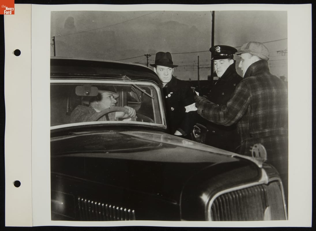 State Police and Picketers Inspecting Driver's Pass, April 1941
