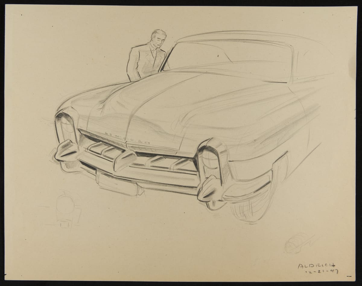 Sketch of Lincoln Automobile, Front End Detail by Jake Aldrich, 1947