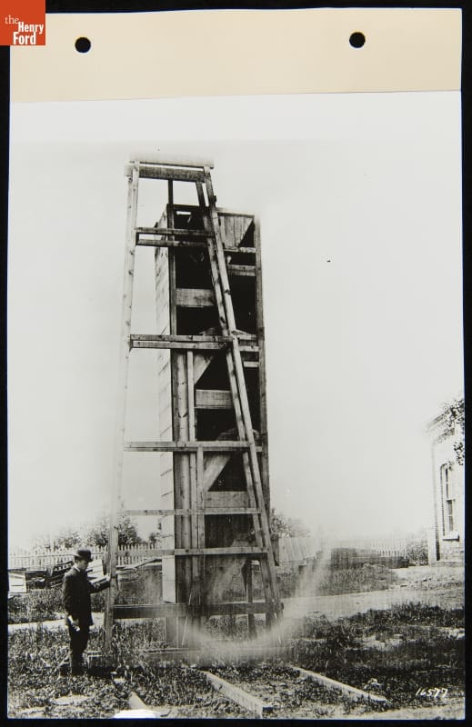 Francis Jehl with the Magnetic Ore-Separator on the Grounds of Thomas Edison's Menlo Park Laboratory, 1880