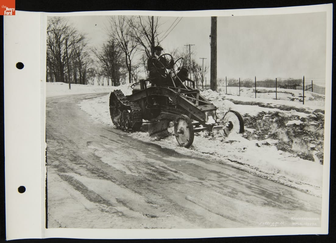 Fordson Tractor with Snowplow Attachment Clearing Snow on a Road, March 30, 1932