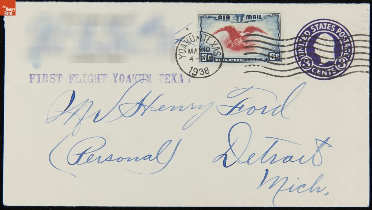 Envelope Sent by Air Mail to Henry Ford from Texas for National Air Mail Week, May 1938