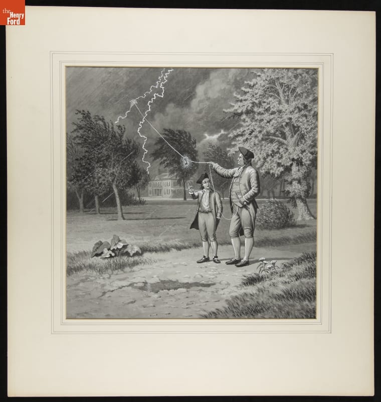 "Franklin's Kite Experiment," Drawing for Magic Lantern Slide, 1902-1903