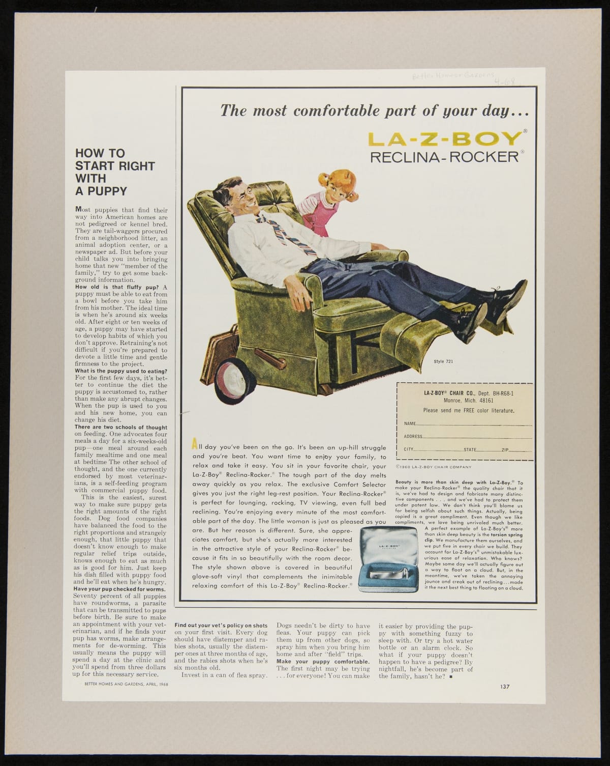La-Z-Boy Reclina-Rocker Advertisement in Better Homes and Gardens Magazine, April 1968