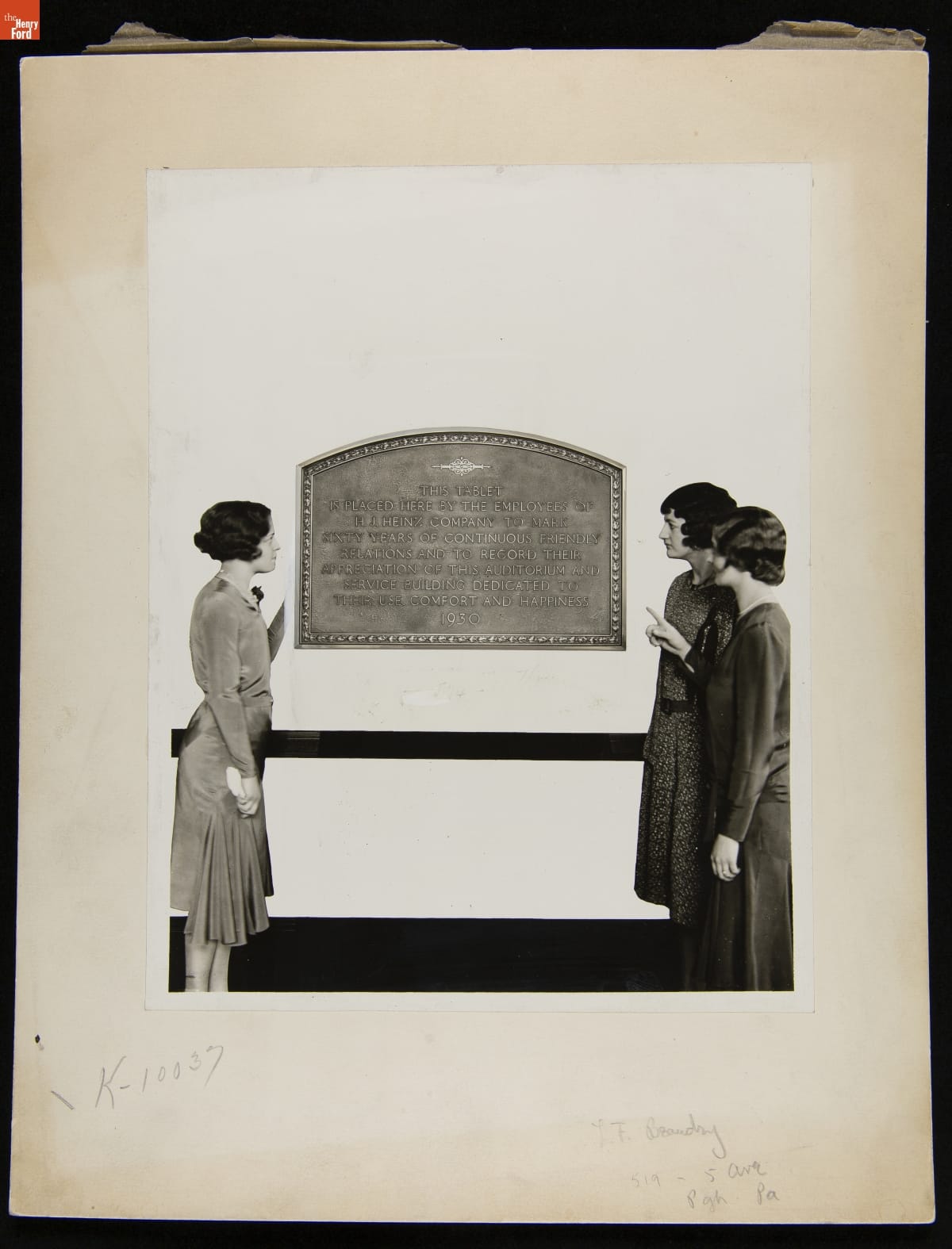 Women Viewing the Heinz Employee Auditorium Dedication Tablet, circa 1930