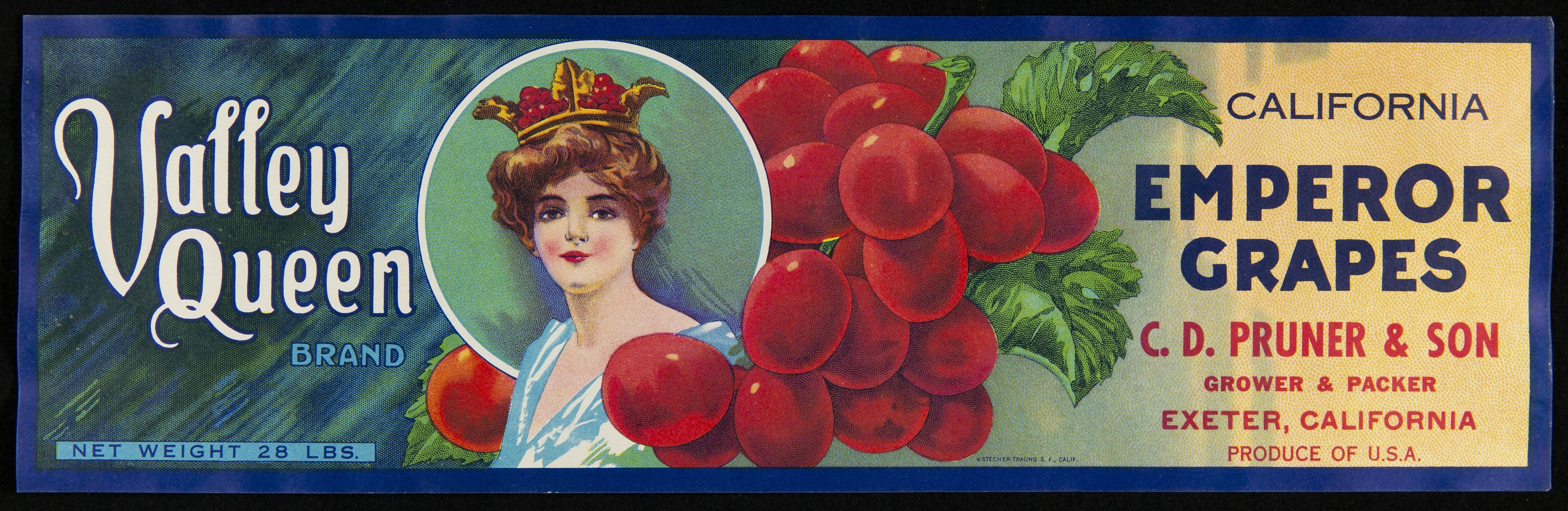 Crate Label, "Valley Queen Brand Emperor Grapes," 1932-1950