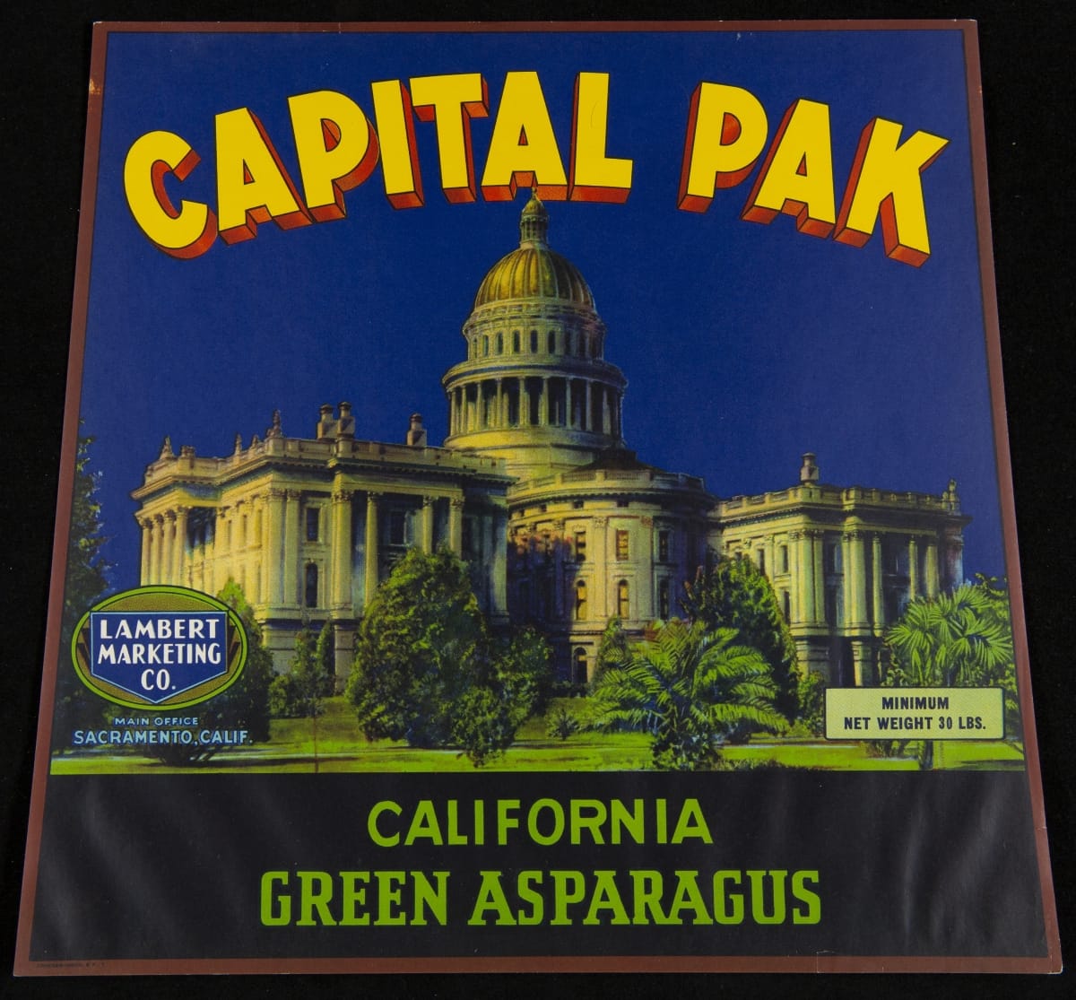Crate Label, "Capital Pak Brand California Green Asparagus," 1940-1950