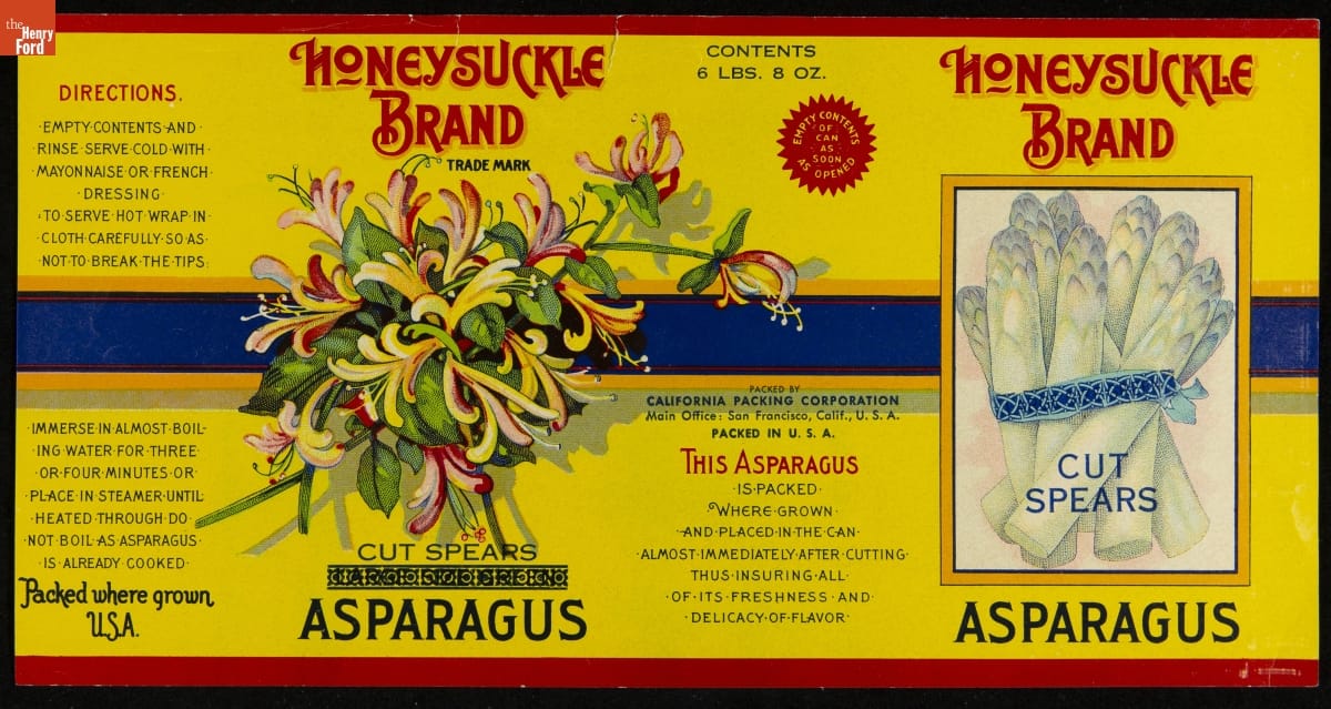 Can Label, "Honeysuckle Brand Asparagus," circa 1920