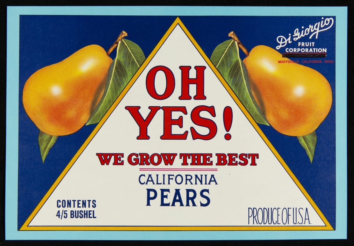 Crate Label, "Oh Yes! We Grow the Best Brand California Pears," circa 1960