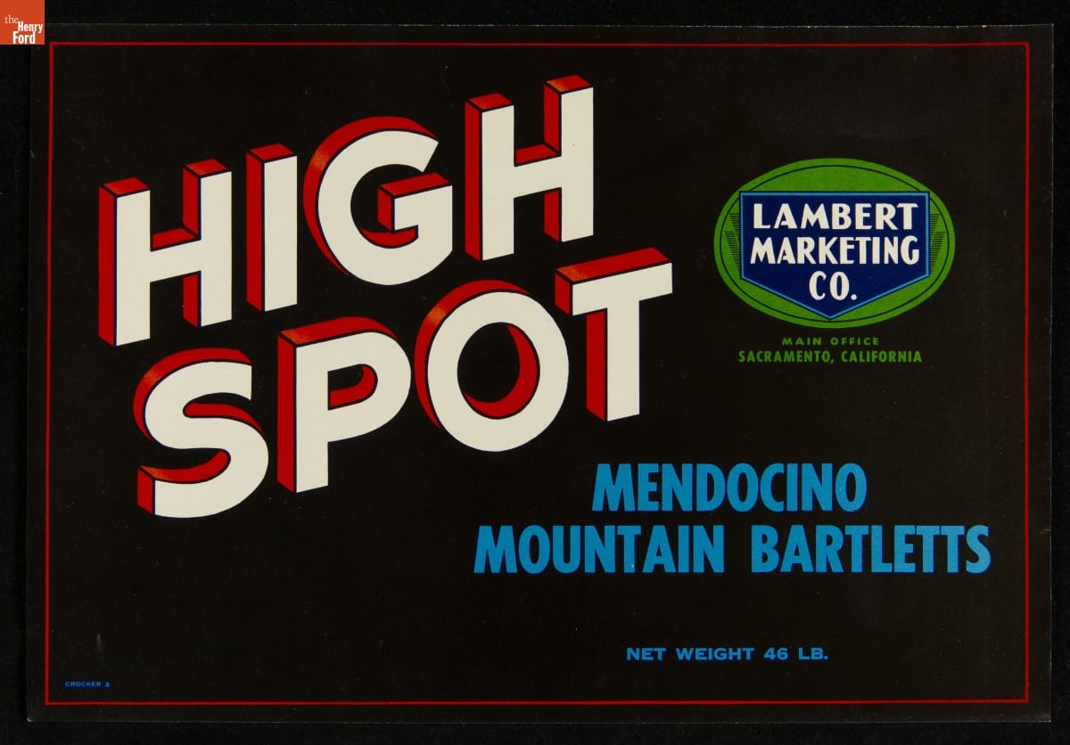 Crate Label, "High Spot Brand Bartlett Pears", 1940-1950