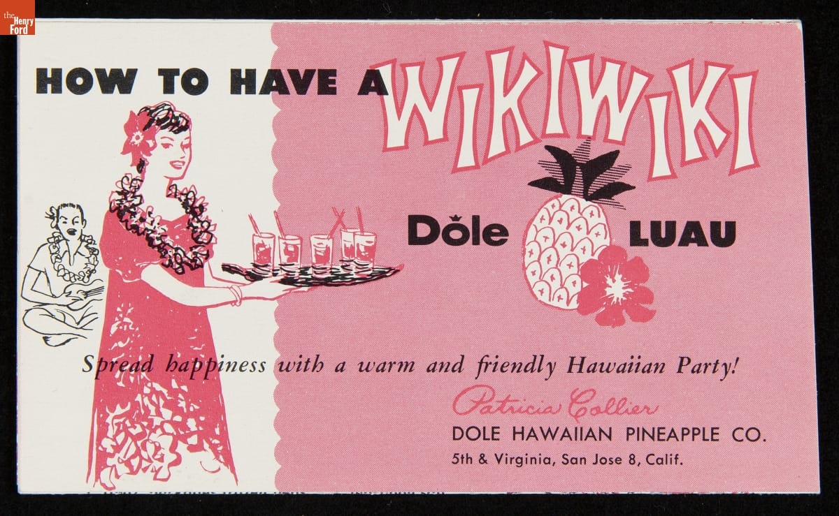 Recipe Leaflet, "How to Have a Wikiwiki Dole Luau," circa 1960