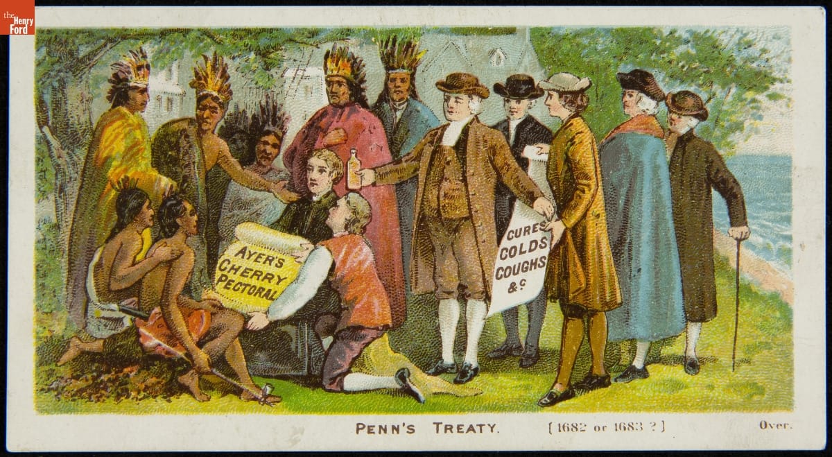 Trade Card for Ayer's Cherry Pectoral, "Penn's Treaty," 1880-1900
