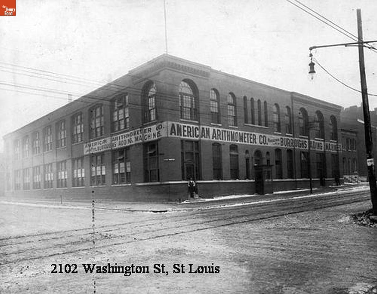 Exterior of the American Arithmometer Company in St. Louis, Missouri, circa 1904