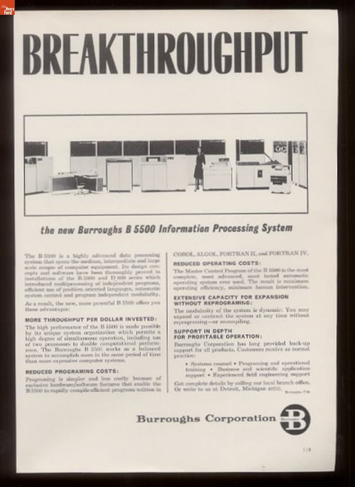 Advertisement for the Burroughs B5500 Information Processing System, circa 1964