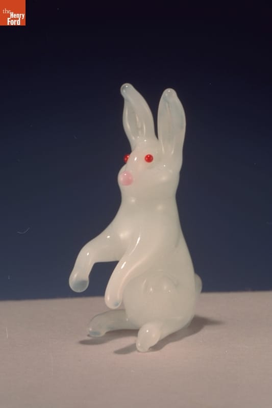 Miniature Glass Figures, Rabbit and Basket with Eggs, 1955-1985