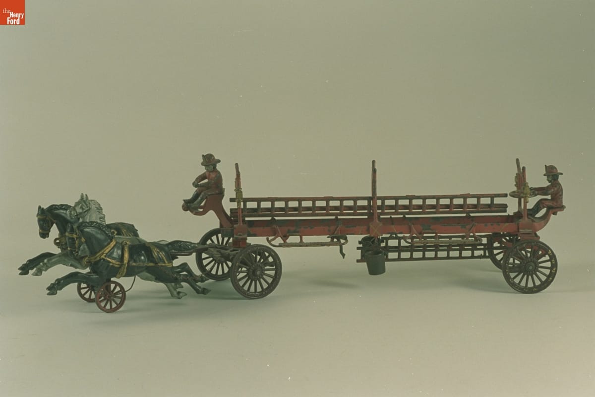 Toy Horse Drawn Hook and Ladder Wagon, 1890-1910