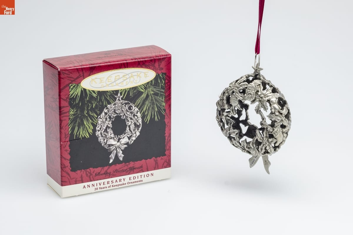 Hallmark "Keepsake Ornaments 20th Anniversary Edition: Glowing Pewter Wreath" Christmas Ornament, 1993