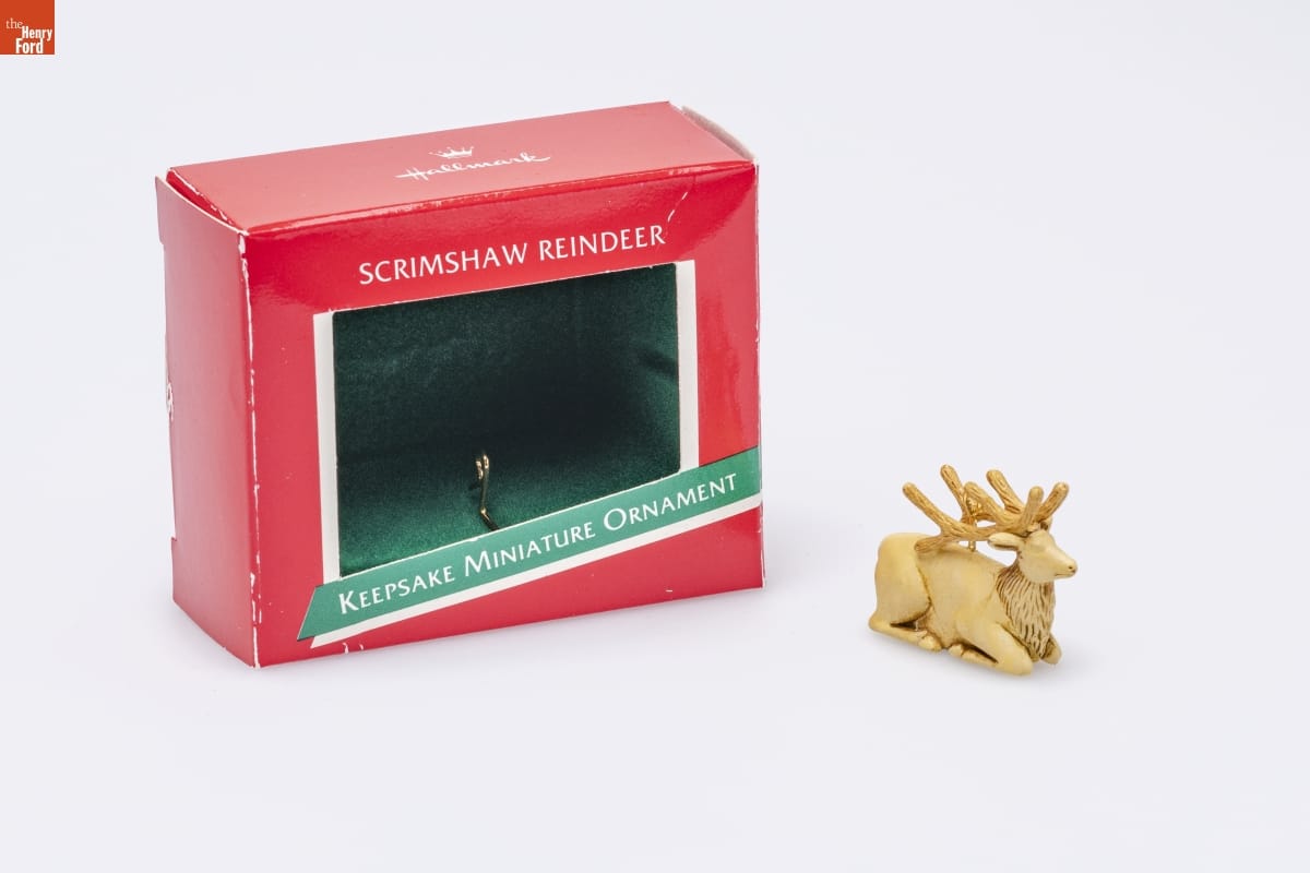 Hallmark "Scrimshaw Reindeer" Miniature Christmas Ornament, 1989