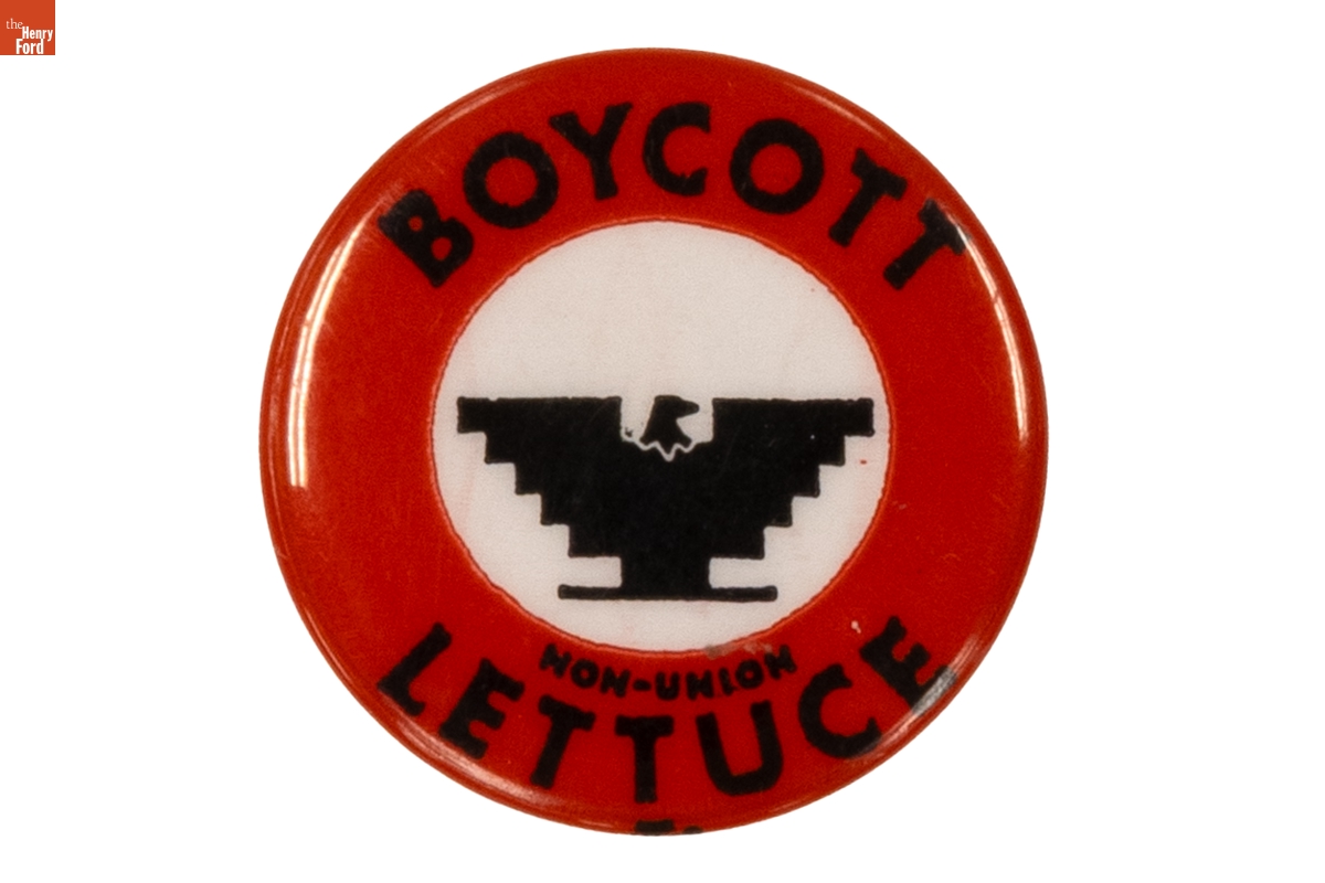 "Boycott Non-Union Lettuce" Button, circa 1970