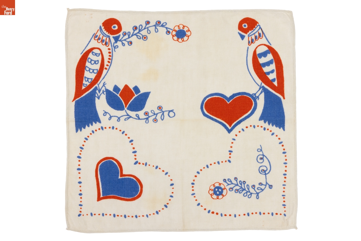 "Hearts, Birds and Flowers" Napkin, 1939