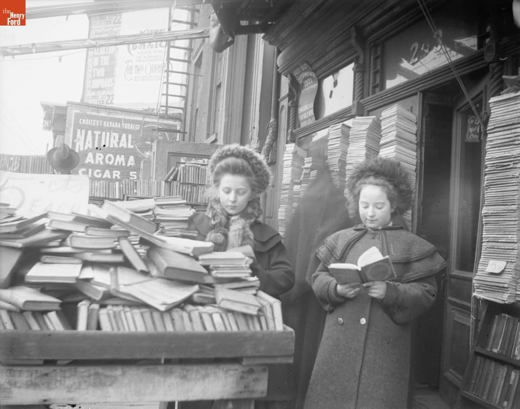 Girls at a Used Book Stall, New York, 1890-1915