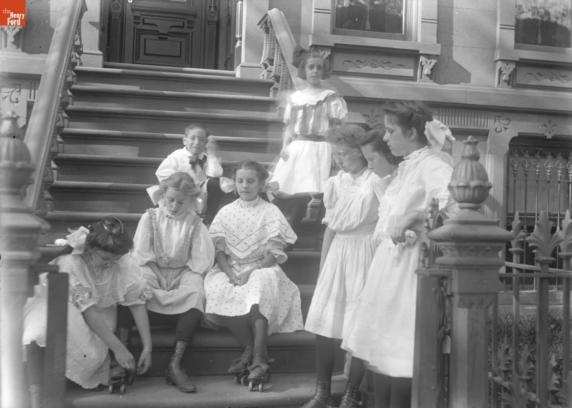Children, Girls Ready for Roller Skating, circa 1900