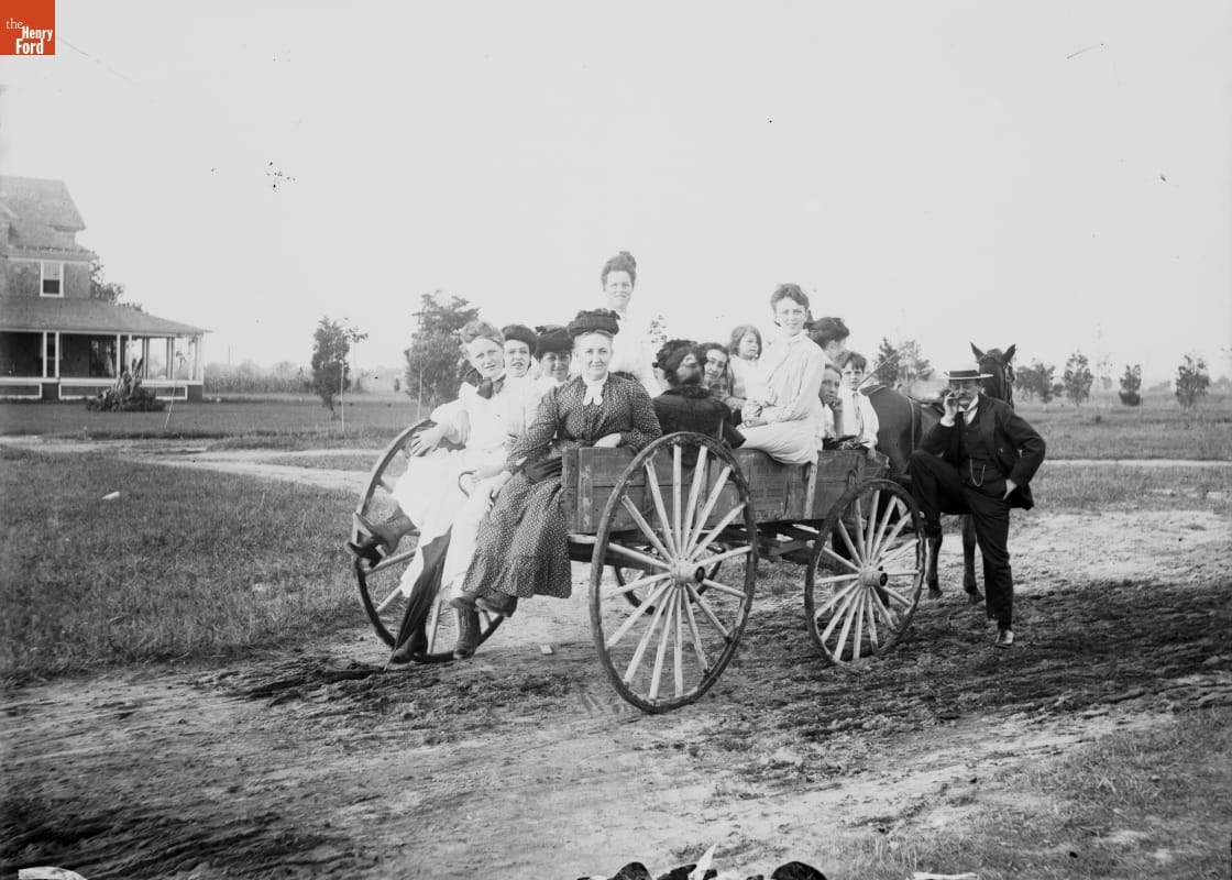 Group with Horse-Drawn Wagon, 1890-1910