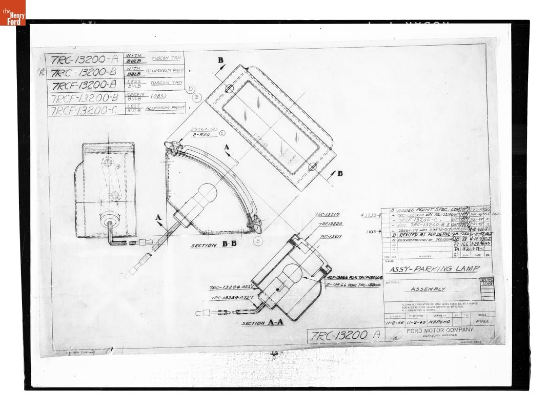 Drawing, "Assembly - Parking Lamp," Ford Automobile, July 20, 1948