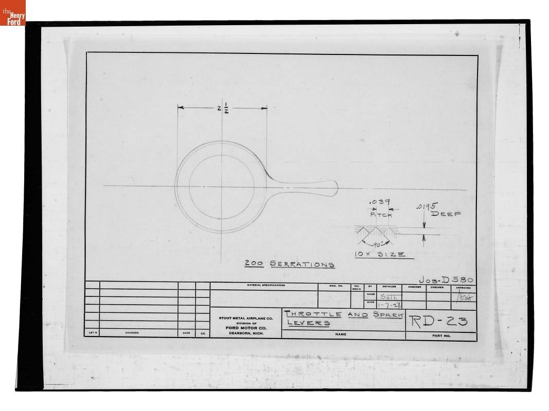 Drawing, "Throttle and Spark Levers," Used with Boat Evangeline, January 7, 1927