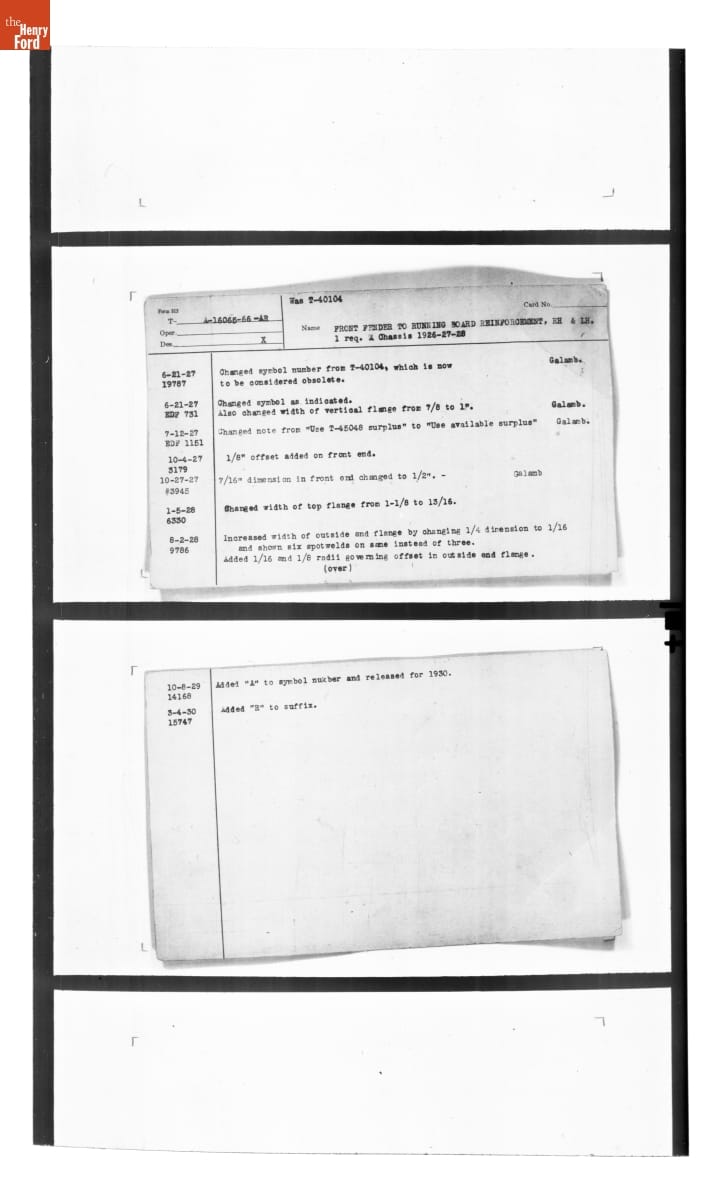 Engineering Release Notes, Front Fender to Running Board Reinforcement, 1927-1930