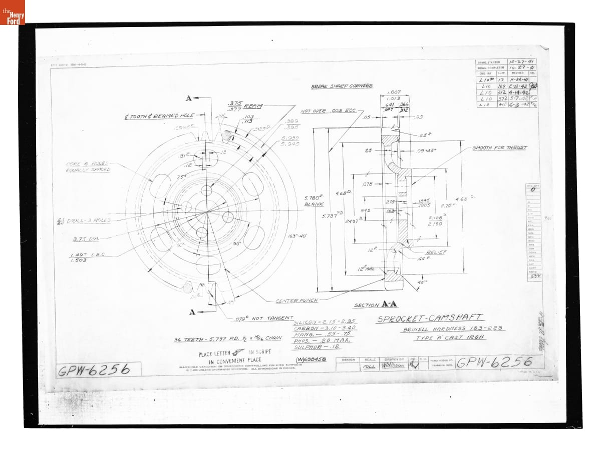Drawing, "Sprocket - Camshaft," Ford GPW, June 3, 1942