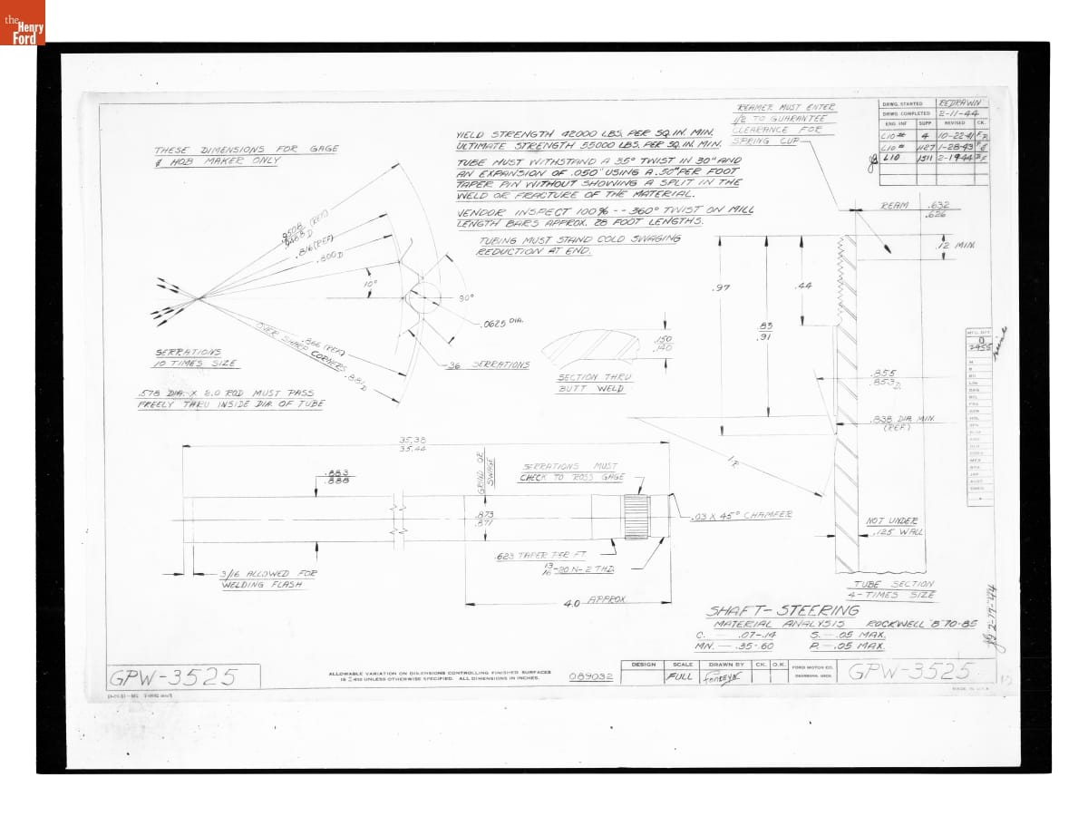 Drawing, "Shaft - Steering," Ford GPW, February 19, 1944