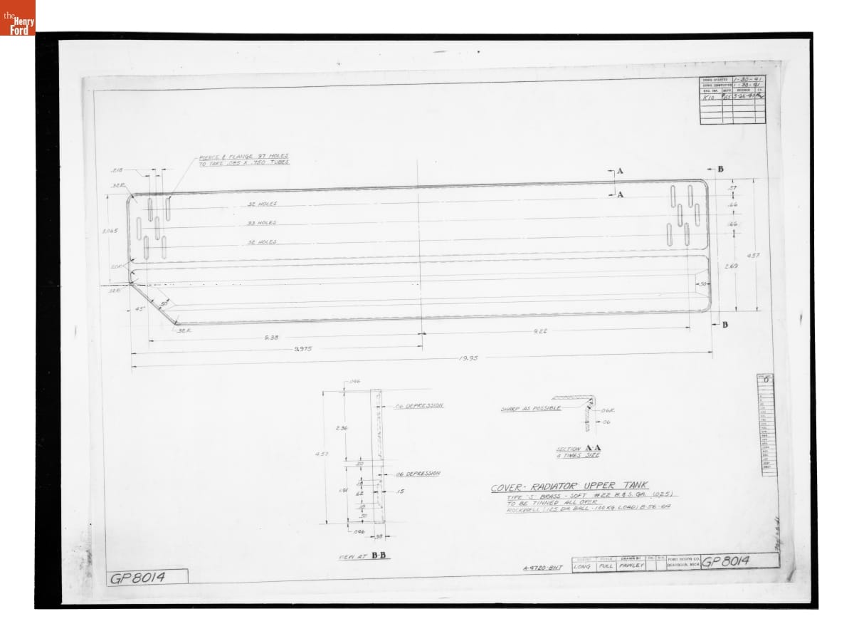 Drawing, "Cover - Radiator Upper Tank," Ford GP, March 26, 1941