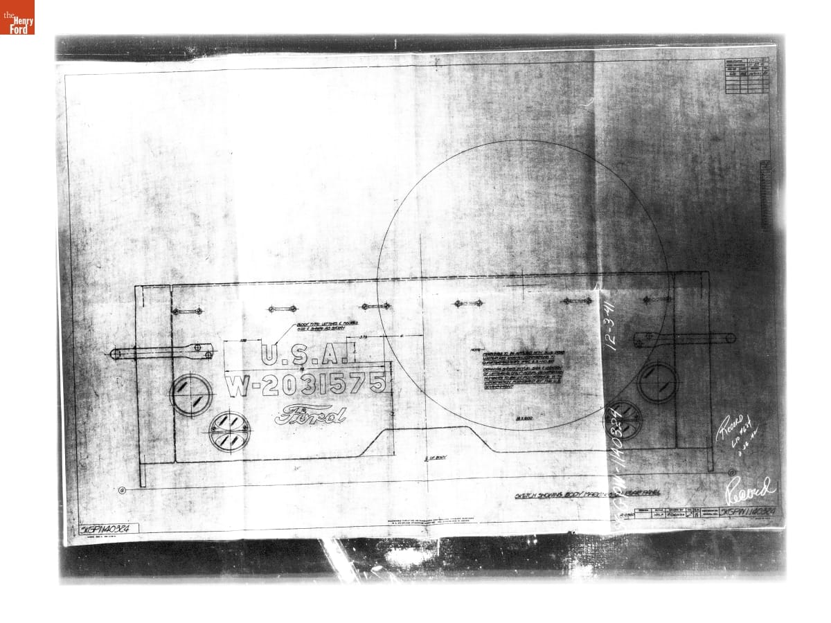 "Sketch Showing Body Markings on Rear Panel," Ford GP, December 3, 1941