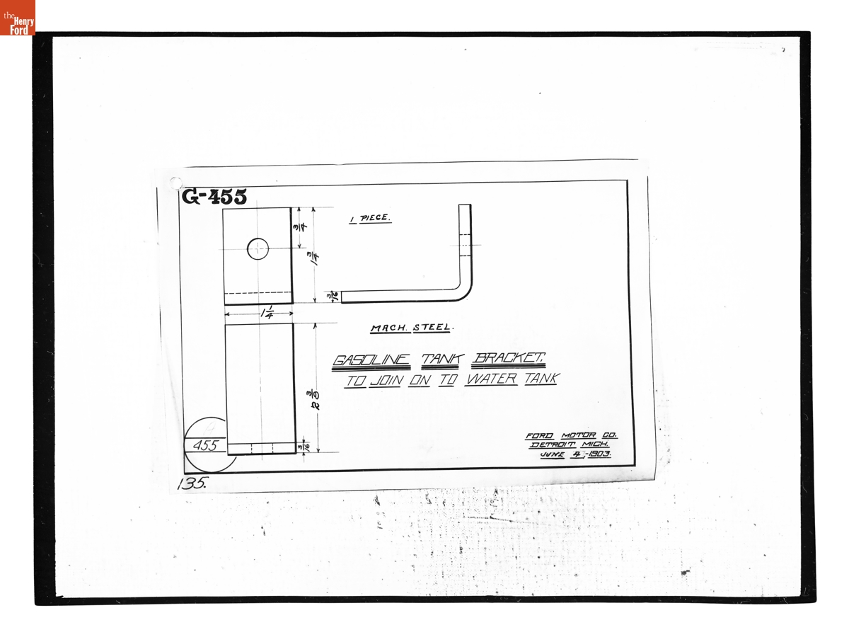 Drawing, "Gasoline Tank Bracket," 1903 Ford Model A, June 4, 1903