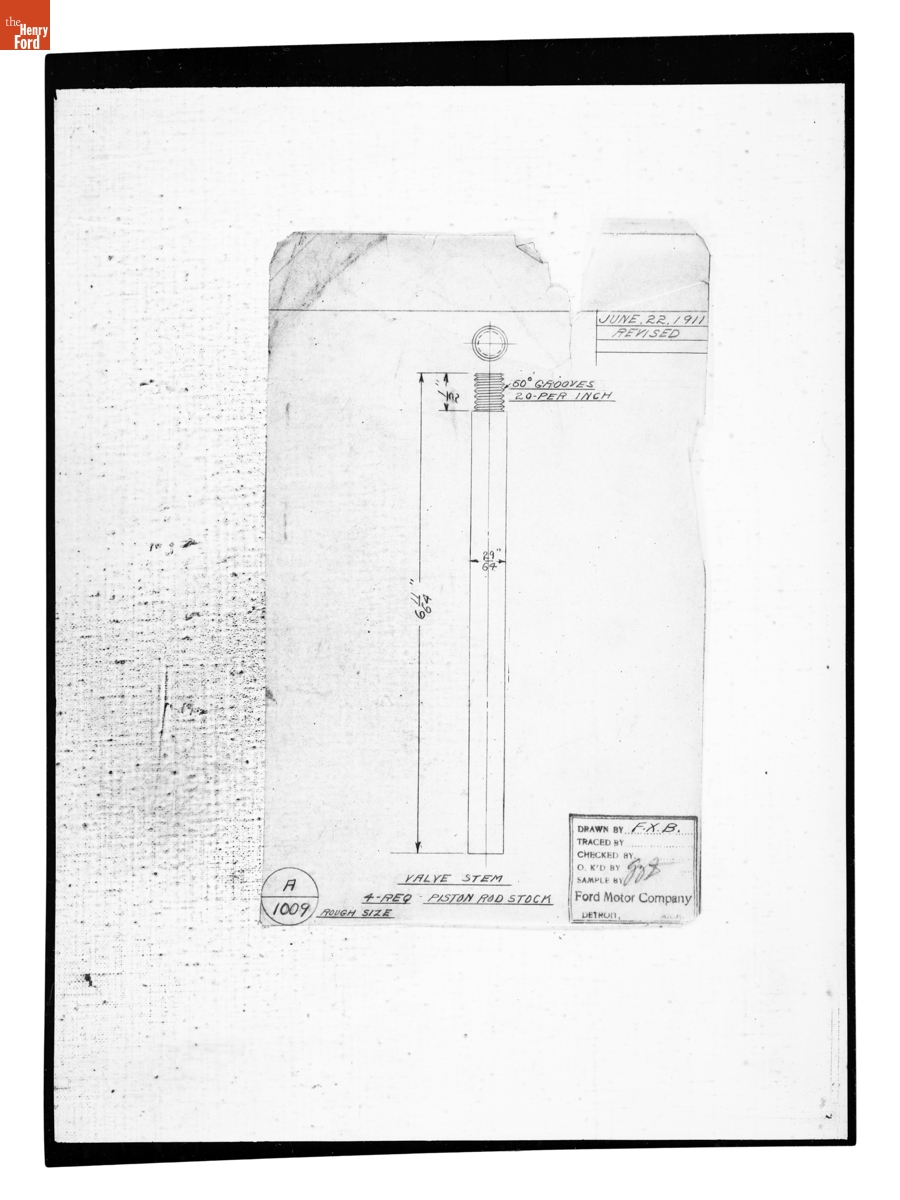 Drawing, "Valve Stem," 1903 Ford Model A, June 22, 1911