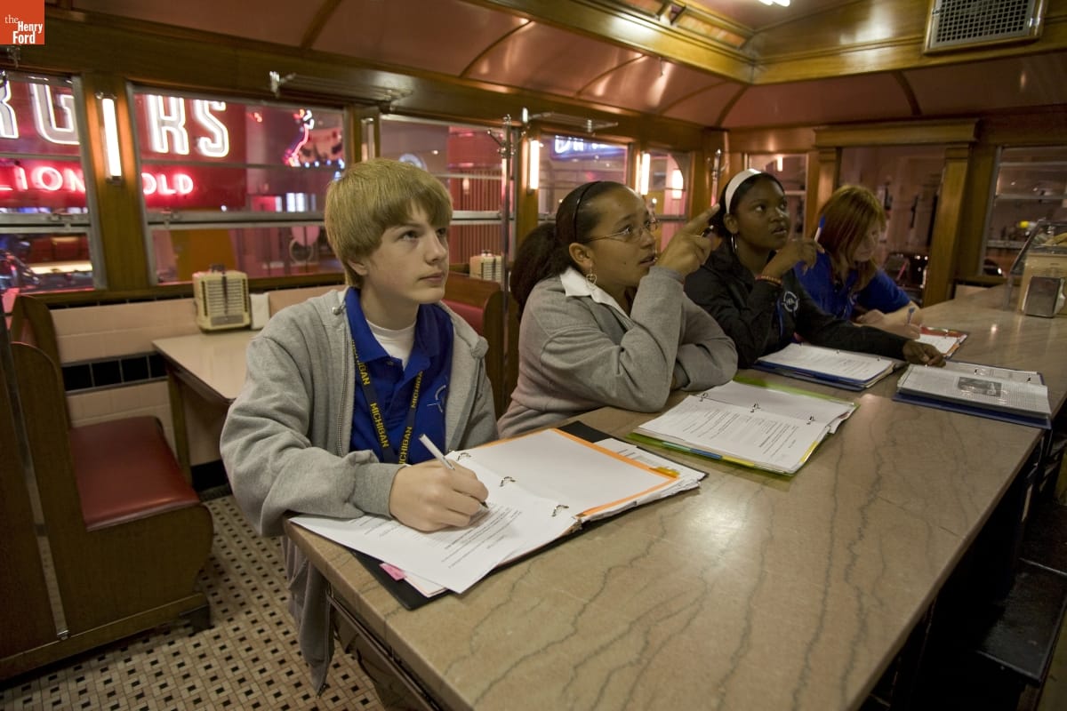 Henry Ford Academy Students in Lamy's Diner in Henry Ford Museum, October 2007