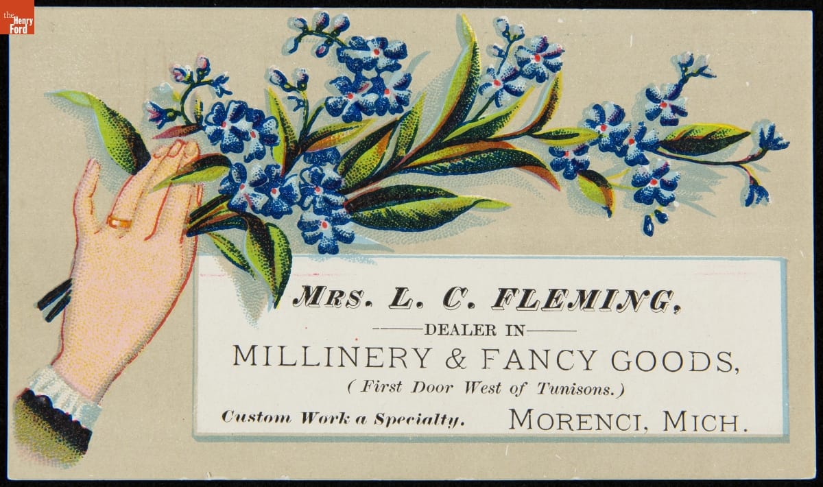 Trade Card for Mrs. L.C. Fleming's Millinery & Fancy Goods, 1880-1900