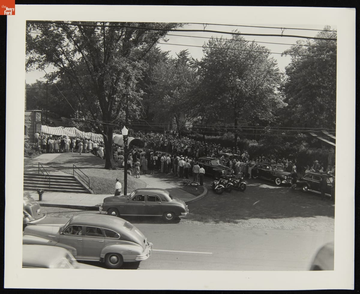 Crowds outside Church during Wedding of Martha Firestone and William Clay Ford, June 21, 1947