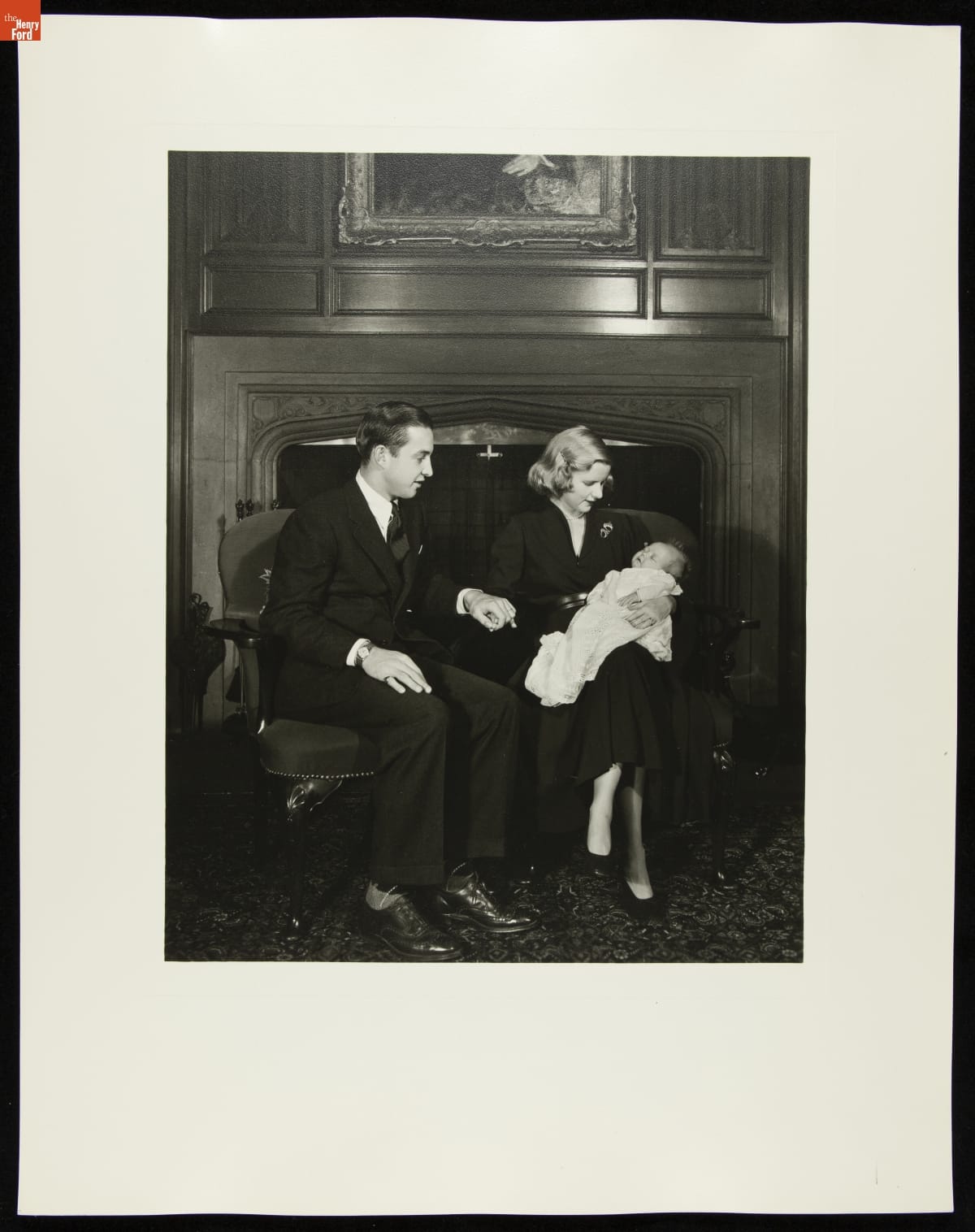 William Clay Ford and Martha Firestone Ford with their Infant Daughter Martha at Harbel Manor, December 30, 1948