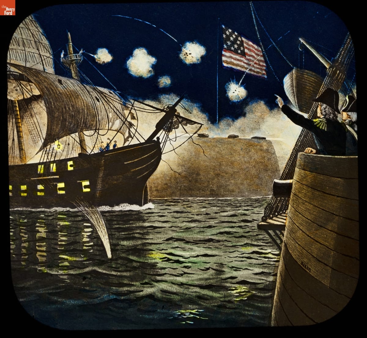 Lantern Slide, Star-Spangled Banner Series, "And the Rockets' Red Glare, the Bombs Bursting in Air," 1896-1897