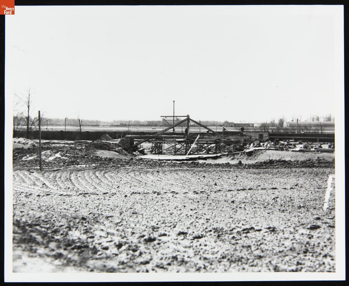Grading during Construction of Ackley Covered Bridge in Greenfield Village, 1938