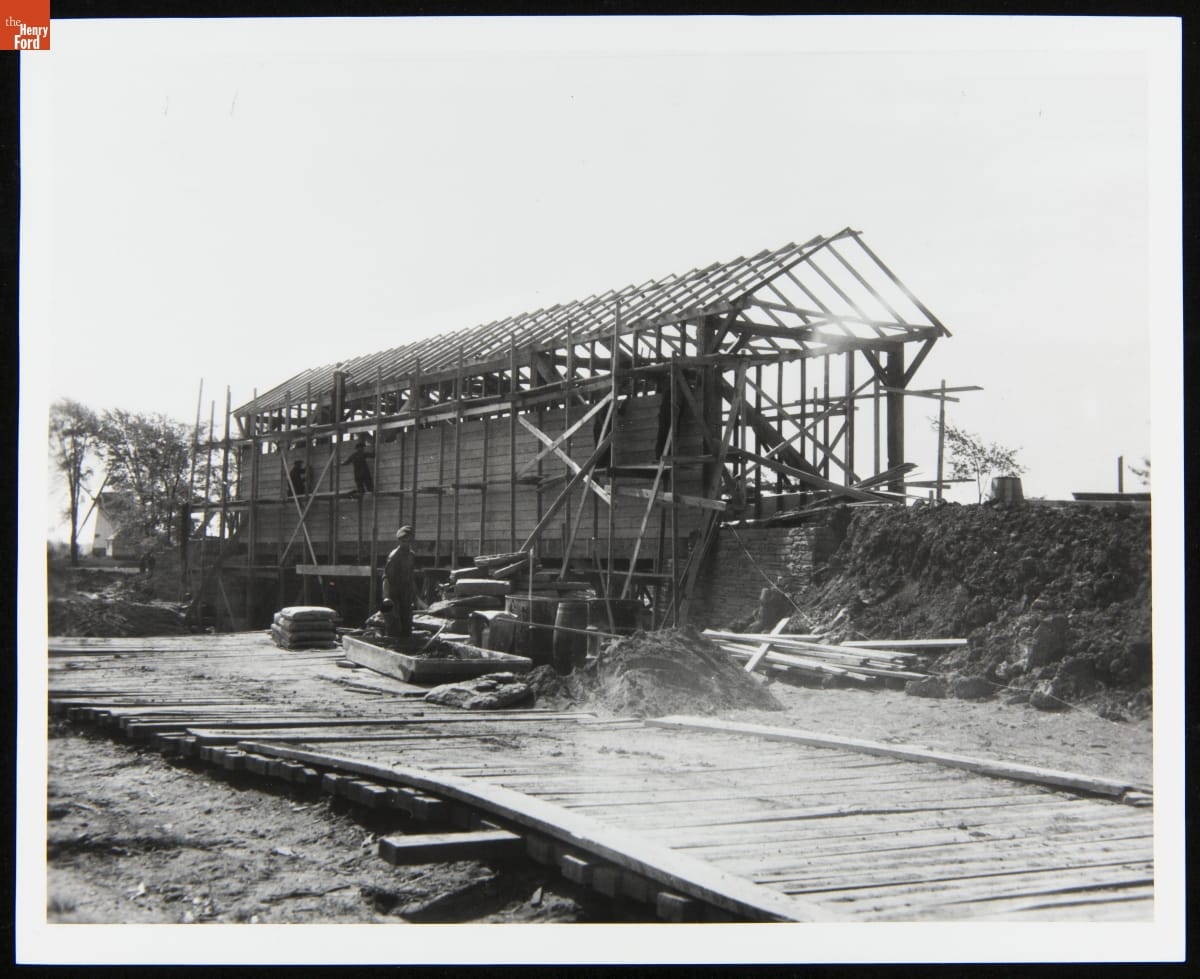 Ackley Covered Bridge during Construction in Greenfield Village, 1938