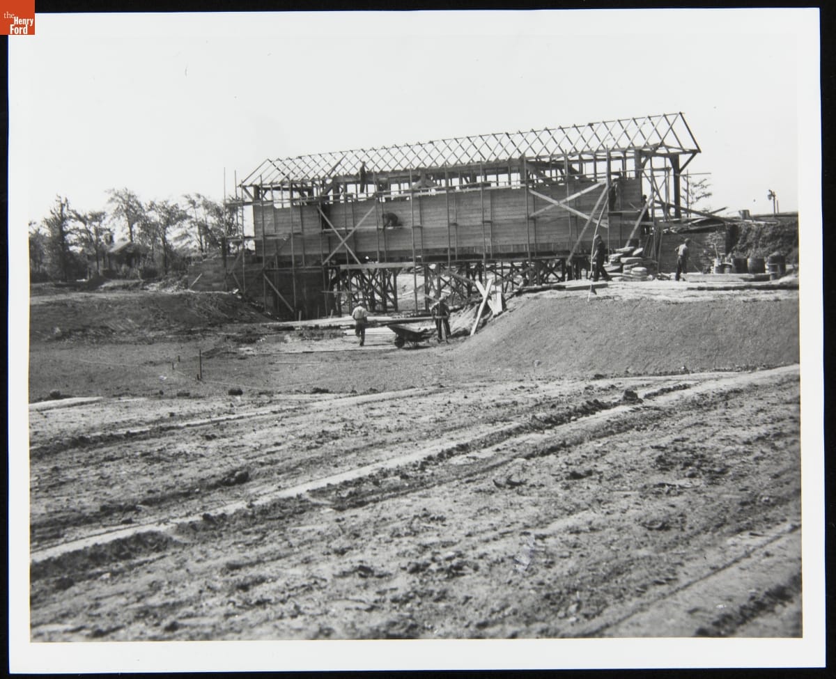 Ackley Covered Bridge during Construction in Greenfield Village, 1938