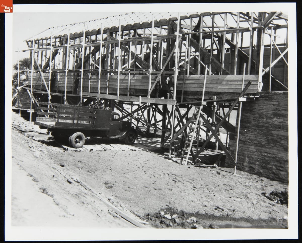 Ackley Covered Bridge during Construction in Greenfield Village, 1938