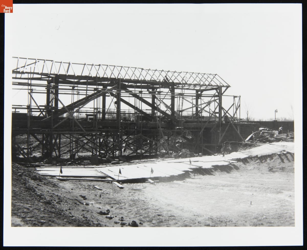 Ackley Covered Bridge during Construction in Greenfield Village, 1938